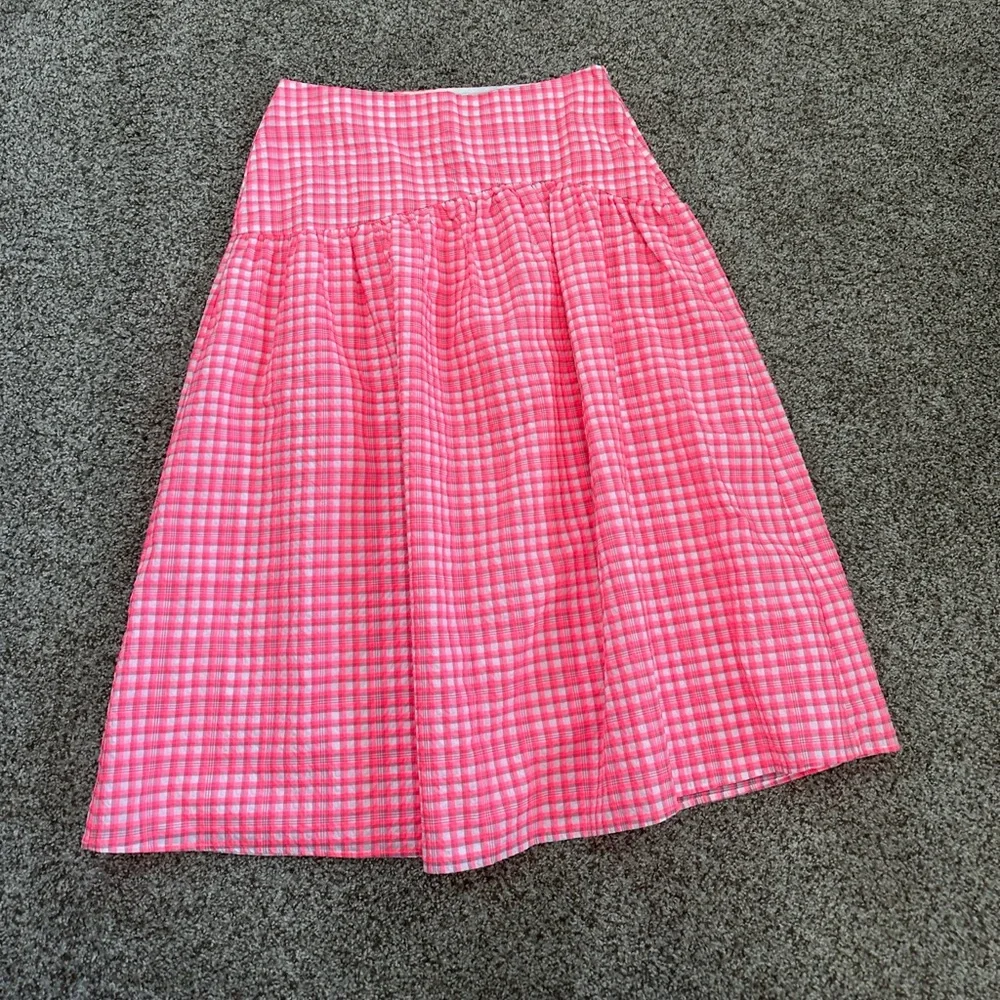 NWT Top Shop Seersucker Bright Pink Gingham Neon Maxi Skirt Sze 10 Drop Waist - Picture 3 of 8